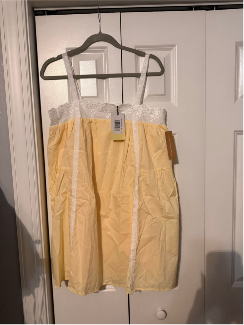 Women's kourt Florence Cotton Dress Yellow and White Lace Trim Mini Dress Size M - Picture 5 of 6